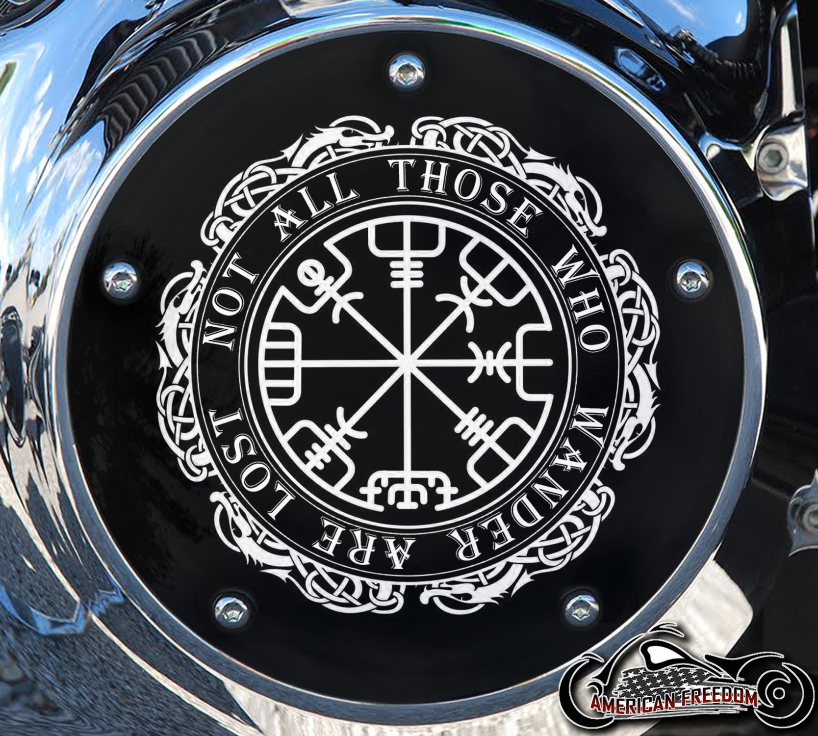 Custom Derby Cover - Not All Those Who Wander Vegvisir